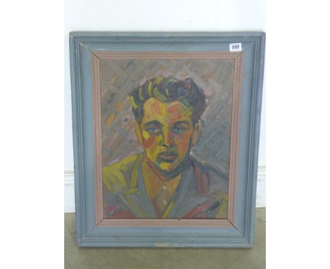 An unidentified Swedish artist, oil on panel - Portrait - monogram, signed BE - 36 cm x 47 cm 