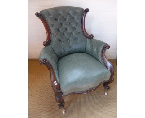 A 19th century mahogany button back leather armchair
Condition report: Recently recovered 