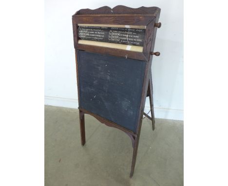 An oak school blackboard with a question roller - Height 1.17 m x Width 59 cm 