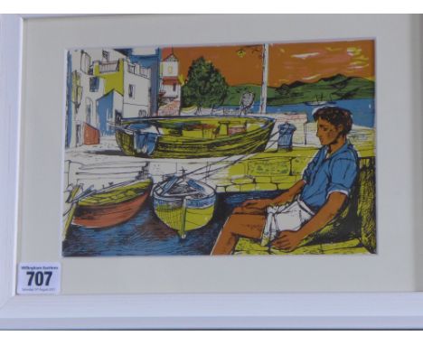 John Minton 1948 Lithograph - Fishing boats in Corsica
