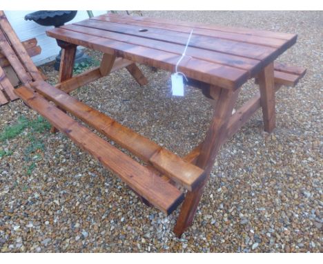 A new pine picnic bench