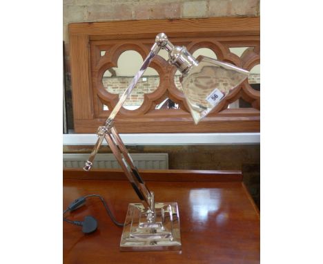 A nickel plated desk lamp with square shade and base 
