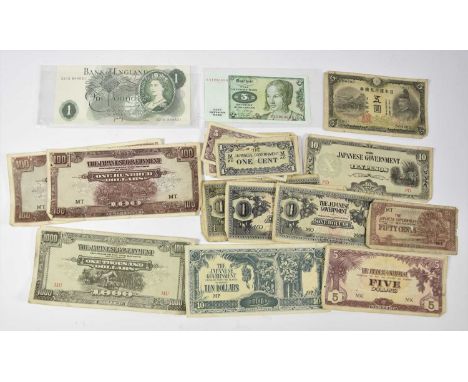 16 x Japan Military Occupation Banknotes, comprising: Malaya: 2 x $1000 [ND1945] obv. MU in red block letters (Pick M10b); 2 