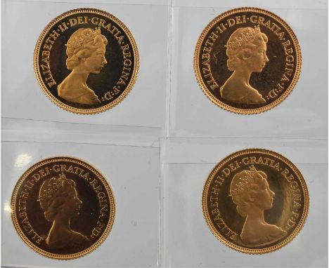 4 x Elizabeth II, Proof Half Sovereigns: 1980, 1982, 1983 and 1984, obv. Machin portrait of the Queen, rev. Pistrucci, all lo
