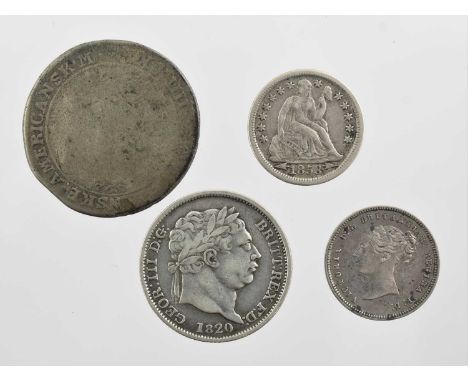 4 x Silver Coins, comprising: Danish West Indies 24 skilling 1765, obv. crowned monogram (KM 9) rev. design obliterated, obv.