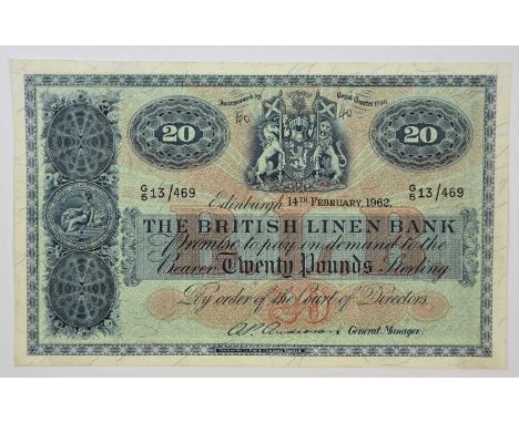 Scotland, The British Linen Bank £20 1962, signed A.P. Anderson (General Manager), dated 14th February 1962, serial no. G/5 1