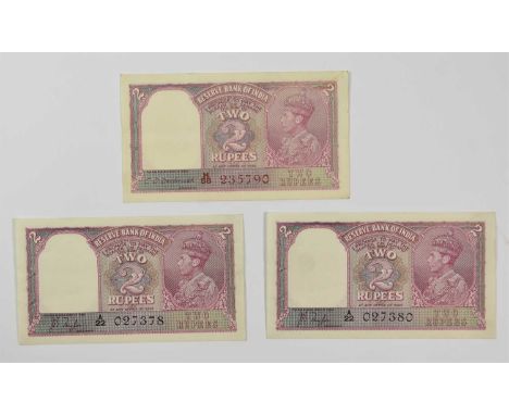♦10 x British and Republic of India, 2 Rupees Banknotes to include: 3 x British Administration 1937, two signed J.B. Taylor (