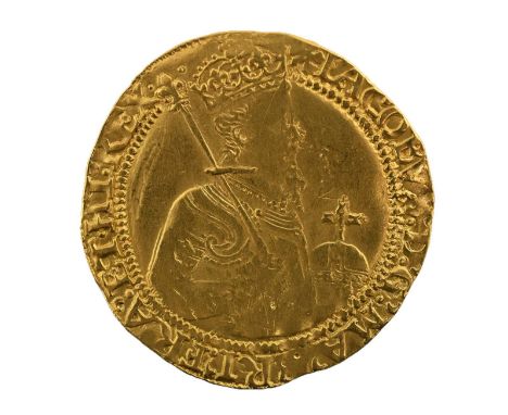 James I, Gold Unite, Second Coinage 1604-1619, (36mm, 9.78g), mm cinquefoil, IACOBVS D G MA BRI FRA ET HI REX, crowned and ar