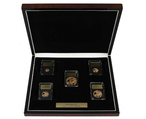 Gibraltar, 'The Dragon Attacks' Gold Proof Sovereign Set 2020, 5 coins comprising quintuple sovereign, double sovereign, sove