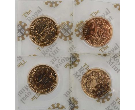 4 x Elizabeth II, 'Paul Day' Sovereigns 2012, obv. Rank-Broadley portrait of the Queen, rev. stylised depiction of George and