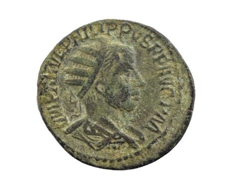 ♦Roman Provincial - Pisidia, Philip II (caesar, AD 247-9) AE 27 (27mm, 11.26g), Antiochia mint, obv. radiate and cuirassed bu