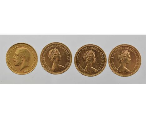 4 x Sovereigns, comprising: George V 1927SA Pretoria Mint, obv. bare head left, rev. Pistrucci, GVF; and 3 x Elizabeth II 197