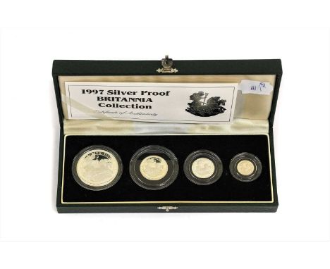 Elizabeth II, Britannia Silver Proof Collection 1997, 4-coin set comprising £2 (40mm, 32.454g, 1oz fine silver), £1 (27mm,16.