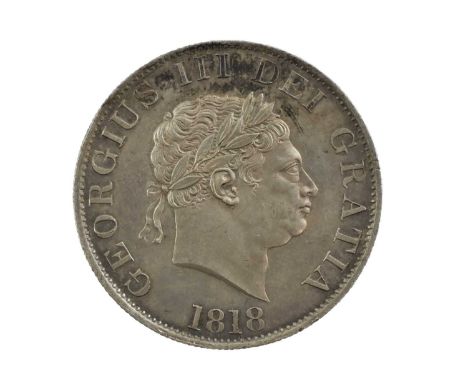 George III, Halfcrown 1818, obv. small laureate head right, date below, rev. crowned shield of arms within garter, (S.3789; B