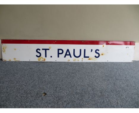 Vintage original London Underground station sign: St Pauls (#8). Approximate size: 25x154cm. PLEASE NOTE THIS ITEM IS COLLECT