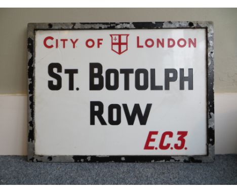 Vintage London street sign St Botolph Row. This item has cracks or surface damage. Approximate size: 61x46cm. PLEASE NOTE THI