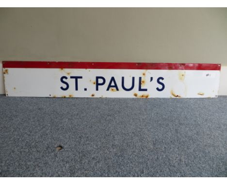 Vintage original London Underground station sign: St Pauls (#1). Approximate size: 25x154cm. PLEASE NOTE THIS ITEM IS COLLECT