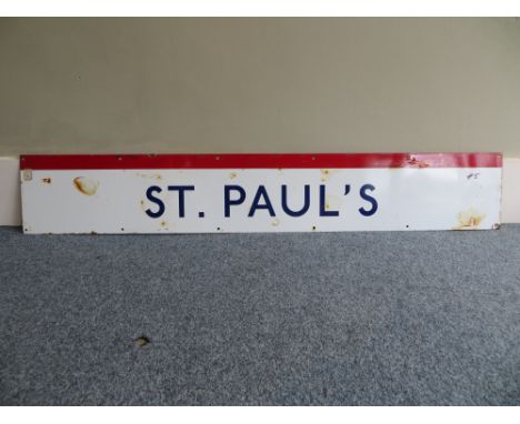 Vintage original London Underground station sign: St Pauls (#5). Approximate size: 25x154cm. PLEASE NOTE THIS ITEM IS COLLECT