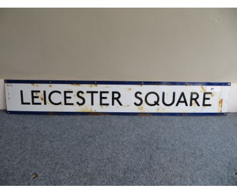 Vintage original London Underground station sign: Leicester Square (#1). Approximate size: 24.5x159cm. PLEASE NOTE THIS ITEM 