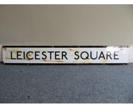 Vintage original London Underground station sign: Leicester Square (#3). Approximate size: 24.5x159cm. PLEASE NOTE THIS ITEM 