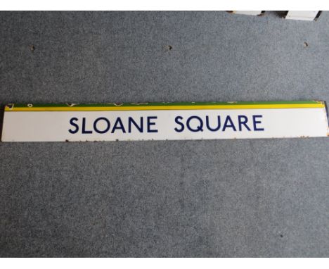 Vintage original London Underground station sign: Sloane Square. Approximate size: 24x200cm. PLEASE NOTE THIS ITEM IS COLLECT
