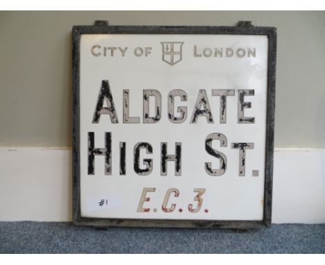 Vintage London street sign Aldegate High Street (#1). Approximate size: 53.5x53.5cm. PLEASE NOTE THIS ITEM IS COLLECTION ONLY