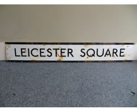 Vintage original London Underground station sign: Leicester Square (#4). Approximate size: 24.5x159cm. PLEASE NOTE THIS ITEM 