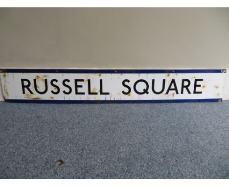 Vintage original London Underground station sign: Russell Square. Approximate size: 23x150cm. PLEASE NOTE THIS ITEM IS COLLEC