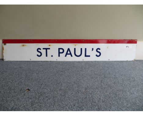 Vintage original London Underground station sign: St Pauls (#2). Approximate size: 25x154cm. PLEASE NOTE THIS ITEM IS COLLECT