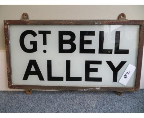 Vintage London street sign Great Bell Alley (#2). Approximate size:  63x32cm. PLEASE NOTE THIS ITEM IS COLLECTION ONLY OR DEL