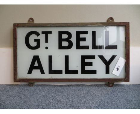 Vintage London street sign Great Bell Alley (#1). Approximate size:  63x32cm. PLEASE NOTE THIS ITEM IS COLLECTION ONLY OR DEL