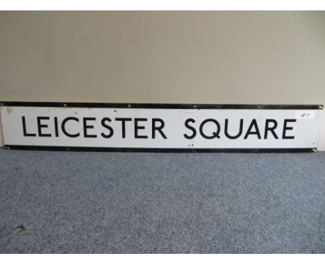 Vintage original London Underground station sign: Leicester Square (#5). Approximate size: 24.5x159cm. PLEASE NOTE THIS ITEM 
