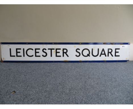 Vintage original London Underground station sign: Leicester Square (#2). Approximate size: 24.5x159cm. PLEASE NOTE THIS ITEM 
