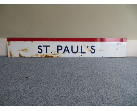 Vintage original London Underground station sign: St Pauls (#3). Approximate size: 25x154cm. PLEASE NOTE THIS ITEM IS COLLECT
