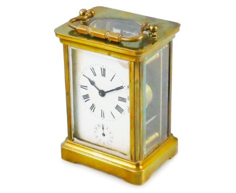 Duverdry & Bloquel - a French alarm carriage clock, the white enamel dial with Roman numerals and subsidiary alarm dial, with