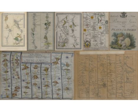 Six West Country road maps, comprising Thos. Gardner Exeter to Truro, double glazed showing manuscript verso, 18cm x 27cm, Sa