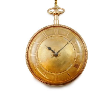 A Swiss rose gold open face quarter repeating musical pocket watch, circa 1810, case number 081, 4880 by F.P., the gilt full 