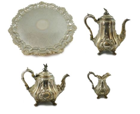 A Victorian electroplated three piece tea and coffee service, by H. Wilkinson & Co., circa 1890, in the Louis Quatorze style,