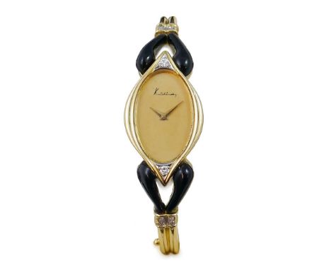 Kutchinsky - a Lu. Chopard & Cie lady's 18ct gold onyx and diamond manual wind watch bangle, circa 1970's, the case numbered 