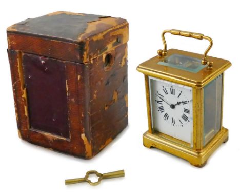 Richard & Cie - a French brass carriage clock, circa 1880, the white enamel dial with black Roman numerals, to a plain case, 