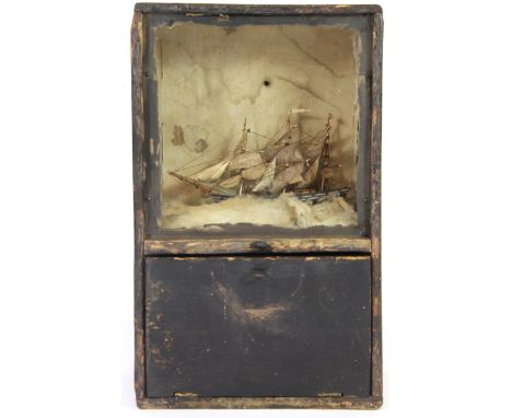 An interesting small penny operated boxed rocking boat automaton, H. 27cm.