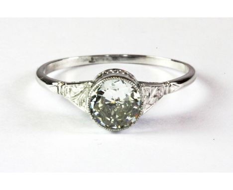 A lovely Art Deco platinum and diamond solitaire ring (approx. 1ct) ( R.5 ) with box.