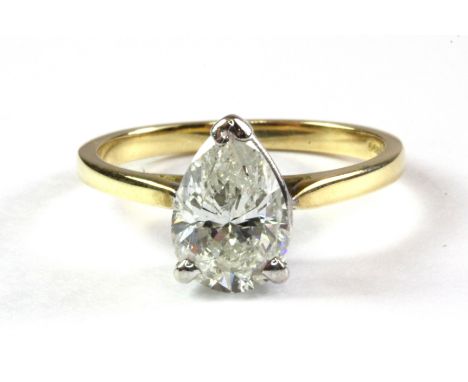 A superb 18ct yellow gold ring set with a pear shaped solitaire diamond (approx. 2ct) (M.5)