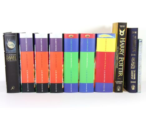 Ten J K Rowling, Harry Potter first edition hardback books.