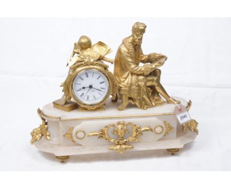 A 19th Century gilt spelter and marble mantel clock
With a later modern quartz movement, lacking original movement within a d