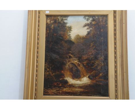 Joseph Mellor (British active 1850-1855) "Bright water in a wooded landscape, Dolgethly, North Wales"
Oil painting, signed, 4