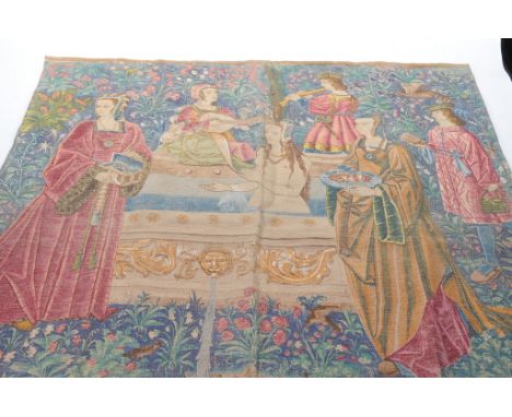 A French tapestry 'Le Bain, Cluny, Paris' 16th Century style
Depicting a maiden bathing with attendants and musicians with a 