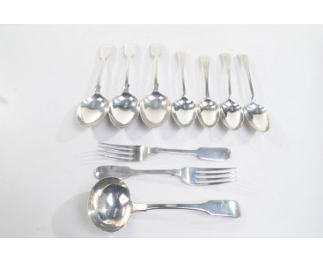 Georgian and Victorian hallmarked silver flatware
Comprising a silver fiddle pattern sauce ladle made by Thomas Wallis and Jo