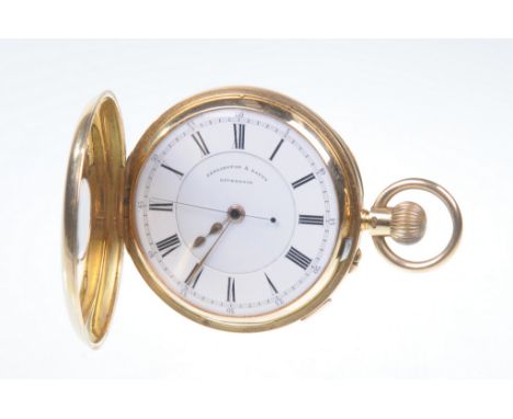 A Gentlemans 18ct gold half Hunter pocket watch
Manual wind having a white Roman dial with outer minute track, signed Penling