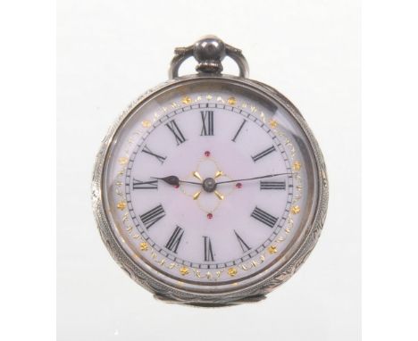 A good quality late 19th Century Swiss silver ladies pocket watch
The fine quality enamel Roman face with a applied gold tone